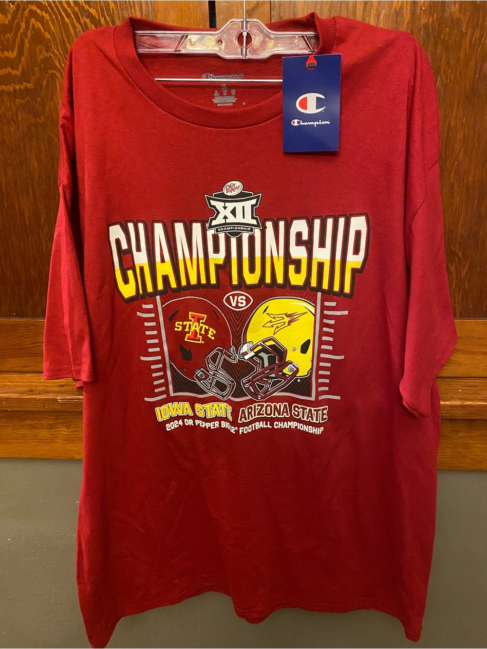 Champion Maroon College Football Championship Tee with Yellow & White Print